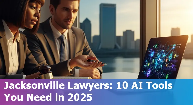 Lawyer using AI tools on laptop with Jacksonville skyline in background