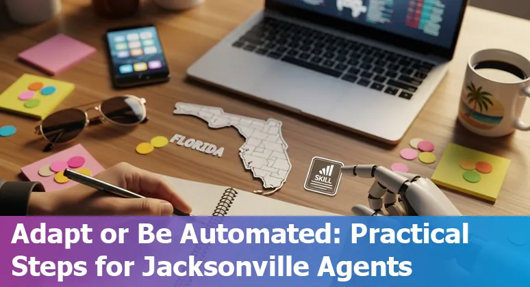 Jacksonville skyline with icons representing leasing agents, transaction coordinators, mortgage processors, property accountants, and customer service roles.