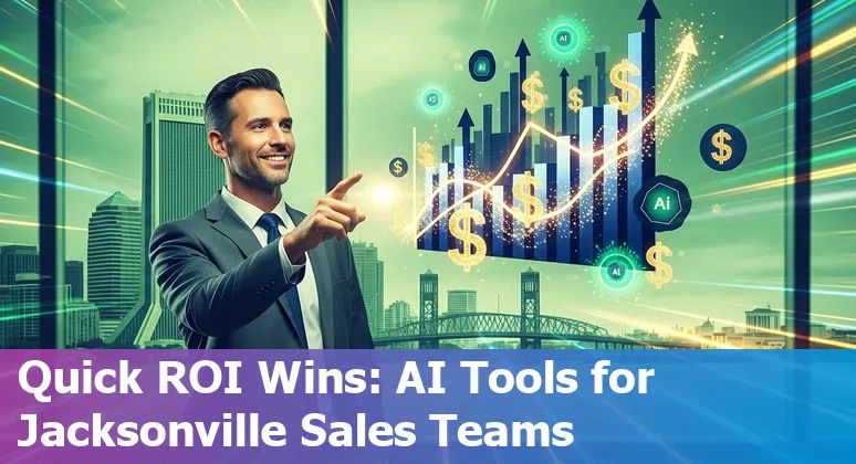 Sales professional using AI tools on a laptop in Jacksonville, Florida skyline background, 2025