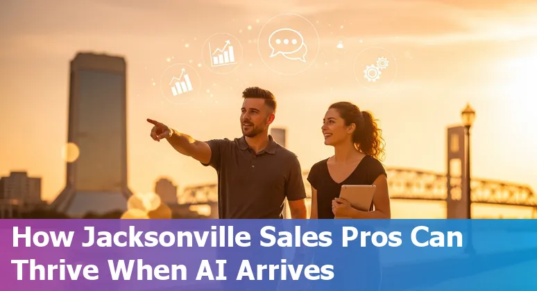 Salesperson working with AI tools in Jacksonville, Florida office, illustrating AI and human collaboration in 2025