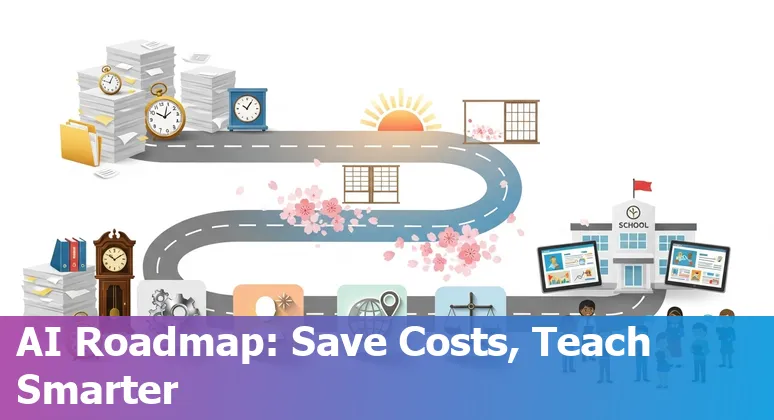 Illustration of AI helping education companies in Japan cut costs through automation, personalization and localization