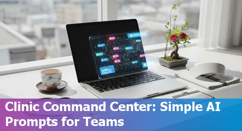 Illustration of AI assisting clinicians in Japan: endoscopy, stethoscope, telehealth and documentation