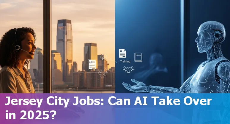 Jersey City, New Jersey customer service agent with AI assistant overlay — hybrid AI and human support in Jersey City
