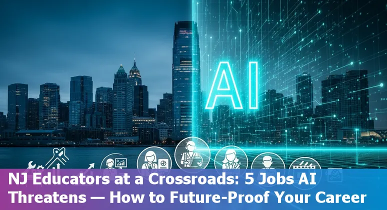 Jersey City educator using AI tools in a classroom with skyline in background.