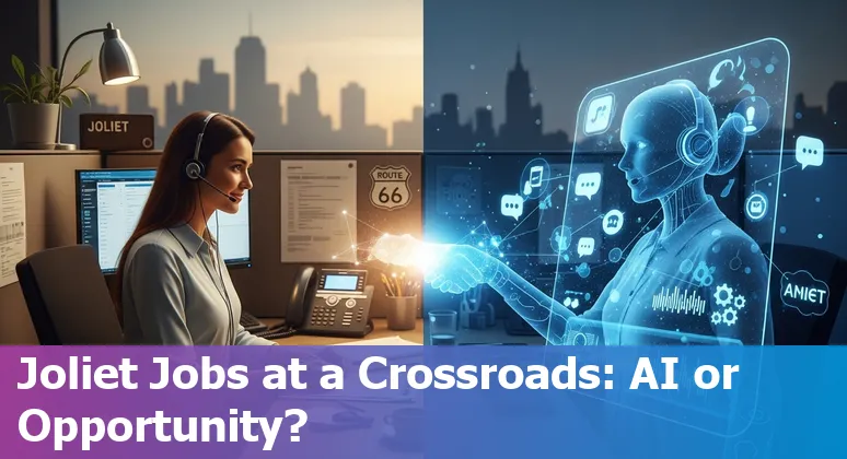Customer service rep using AI tools in Joliet, Illinois contact center, USA
