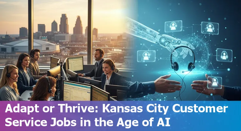 Customer service agents and AI tools in Kansas City, Missouri skyline background, 2025