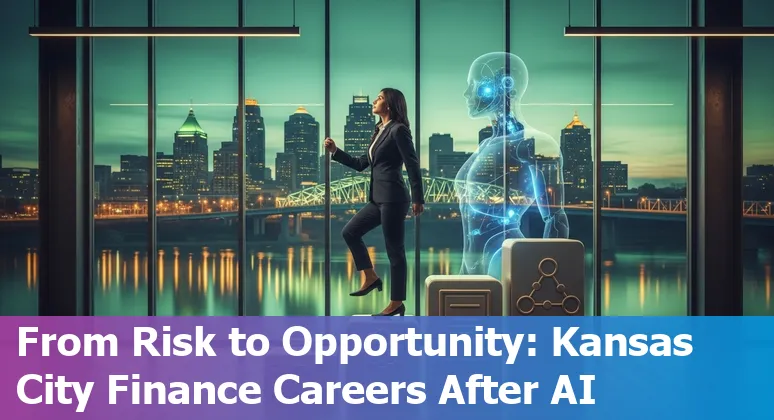 Kansas City skyline with icons for finance jobs and AI automation connecting to reskilling pathways
