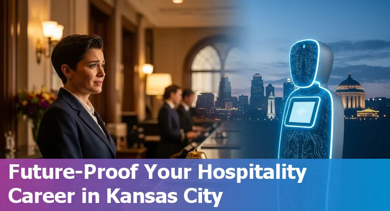 Hotel front desk kiosk with staff and guests in Kansas City hospitality setting illustrating AI impact and career adaptation.