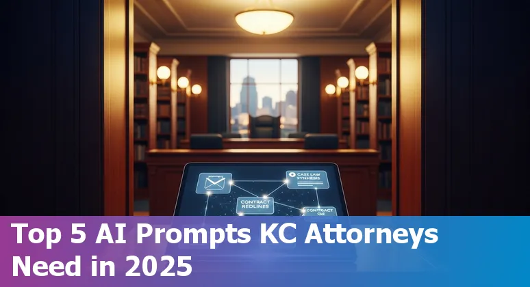 Kansas City legal AI prompts 2025 — contract redline, court memo, and client intake templates with Missouri/Kansas map overlay.