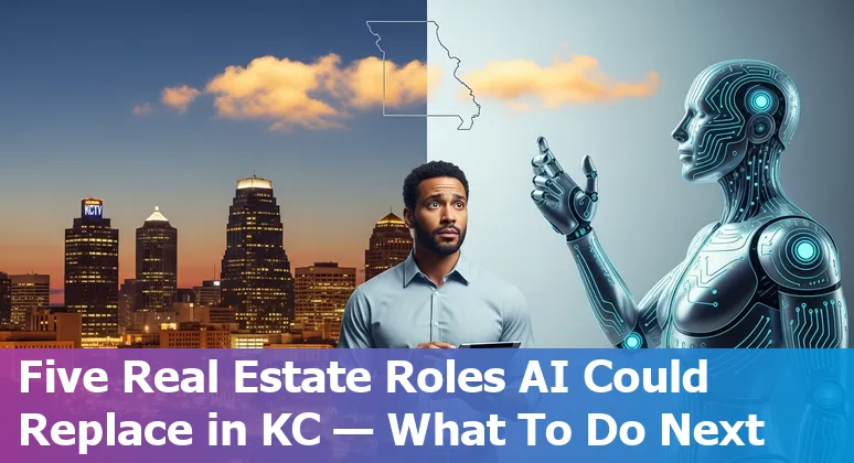 Kansas City skyline with overlay icons for real estate jobs, AI automation, and upskilling pathways