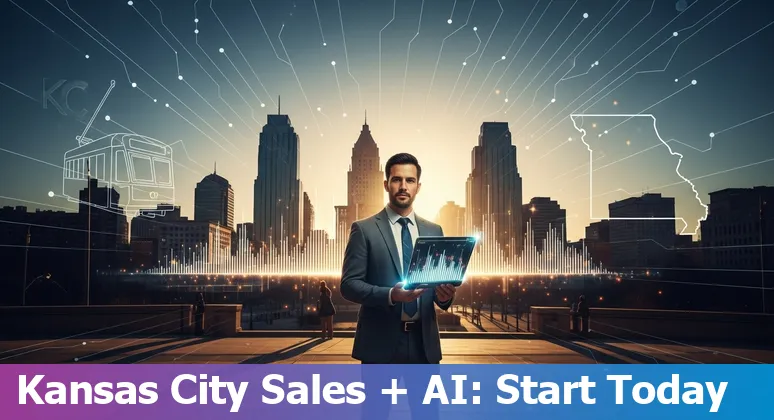 Sales professional using AI tools in Kansas City, Missouri skyline background in 2025