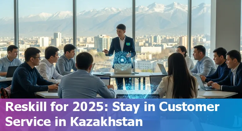Kazakhstan customer service agent using AI assistant on-screen, showing hybrid human-AI support in Kazakhstan in 2025