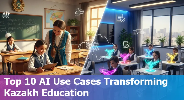 Students and teachers in Kazakhstan using AI tools in classrooms with Kazakh-language chatbot on a tablet