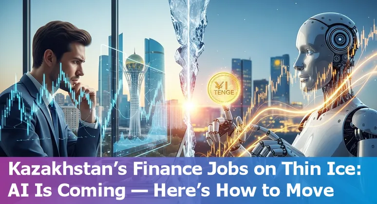 Kazakh bank employees discussing AI-driven automation and reskilling options