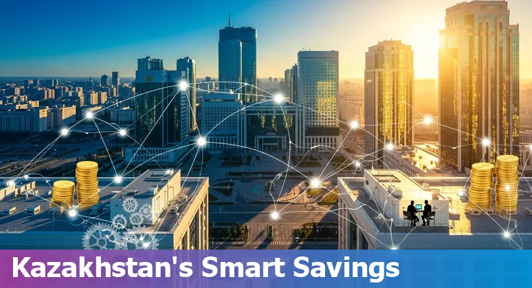 Dashboard showing AI-driven government service improvements and cost savings in Kazakhstan