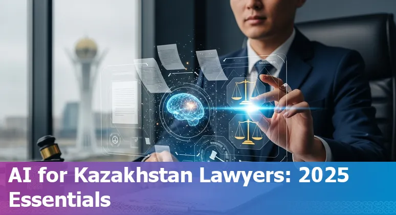 Kazakhstan legal professional using AI tools with law books and Kazakhstan flag, 2025