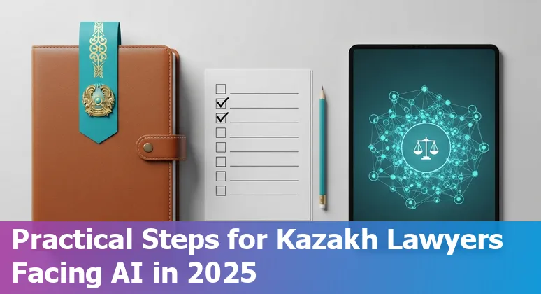 Kazakh lawyers and AI concept with Kazakhstan flag and scales of justice, 2025