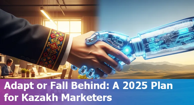 Illustration of AI and mobile marketing trends in Kazakhstan 2025 with Kaspi and Telegram icons