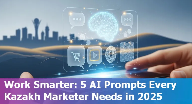 Kazakh marketer using AI prompts on mobile for Kaspi.kz and Telegram campaigns