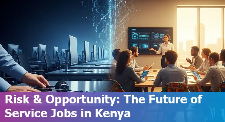 Customer service agent using AI chatbot on laptop in a Kenya office