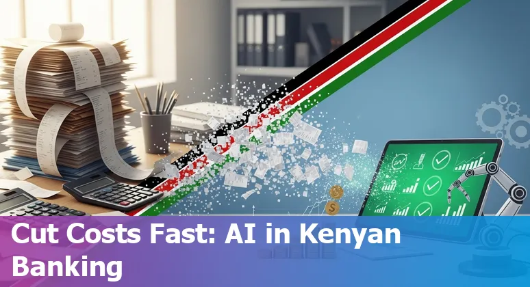 Illustration of AI improving financial services efficiency in Kenya with M-Pesa, Tala and bank icons