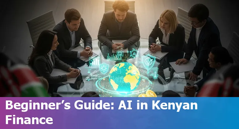 Illustration of AI in Kenya financial services 2025 showing chatbot, data analytics and Nairobi skyline