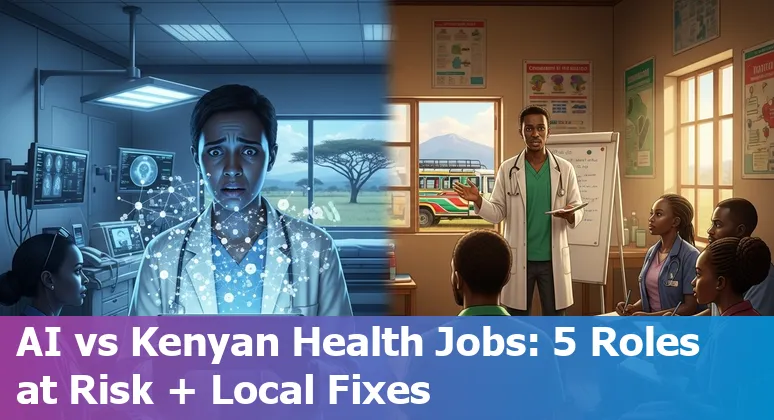 Kenyan healthcare workers using AI tools like NeuralSight and Antimicro.ai in a clinic setting