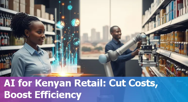 Retail manager in Nairobi, Kenya viewing an AI inventory and sales dashboard on a tablet