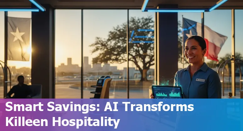 Hotel lobby with AI-driven kiosk and staff in Killeen, Texas, US