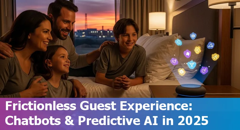 Hotel lobby with AI chatbot interface on tablet in Killeen, Texas hotel in 2025