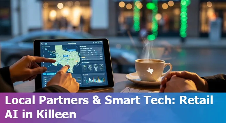 Retail AI in Killeen, Texas 2025 — store with AI-driven kiosk and Texas A&M–Central Texas campus in background