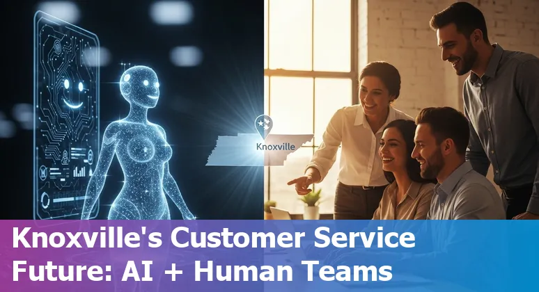 Knoxville, Tennessee customer service agent using AI tools with skyline in background
