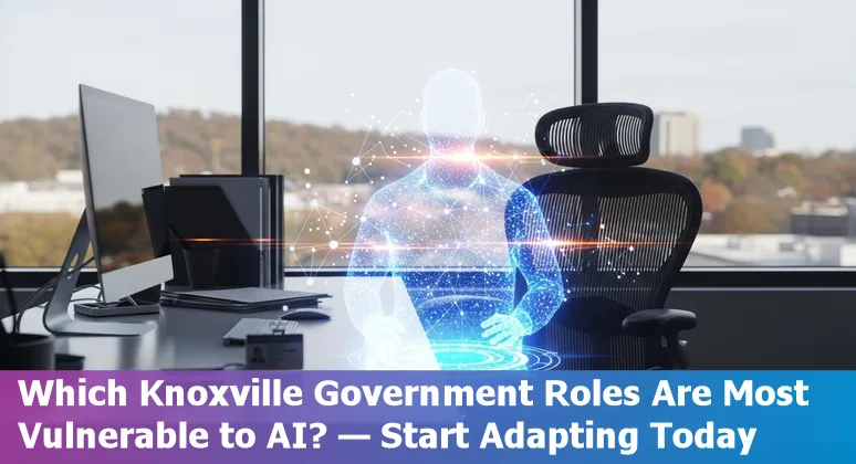 Knoxville city hall with overlay icons of AI, government jobs, and reskilling steps