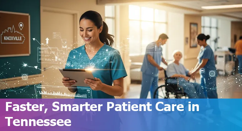 Healthcare worker using AI dashboard in a Knoxville, Tennessee hospital to analyze claims and improve efficiency