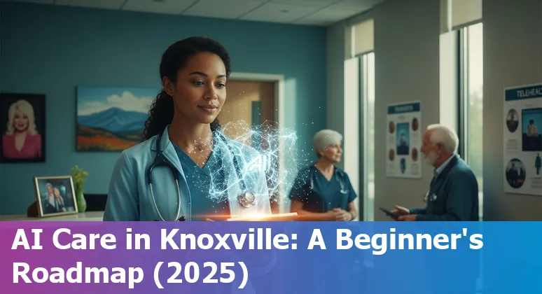 Healthcare AI overview in Knoxville, Tennessee, US — doctors, AI visualization, and local hospital skyline