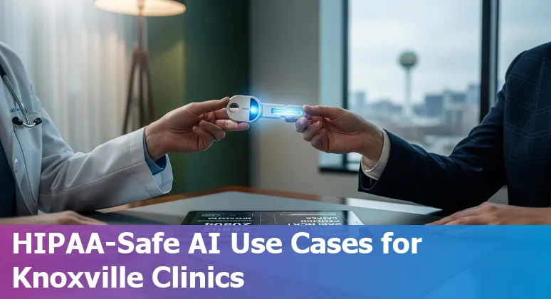 Healthcare AI tools and prompts map highlighting Ada, Dax Copilot, ChatGPT, Claude, Aiddison, BioMorph, Merative, Moxi, Storyline AI, Doximity GPT in Knoxville.