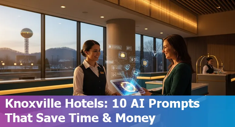 Hotel lobby in Knoxville with AI concierge kiosk and guests checking in