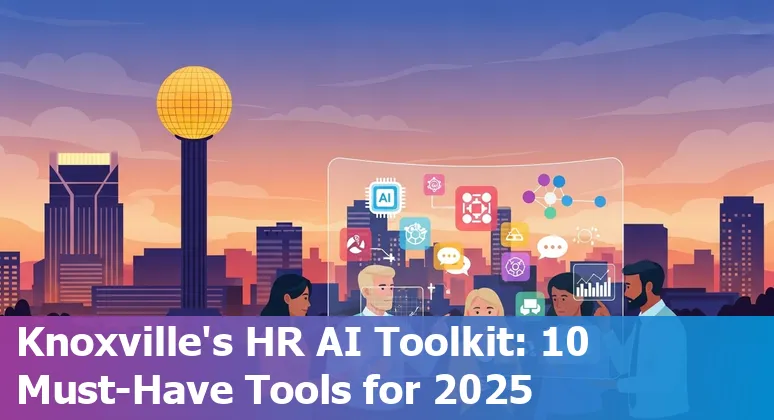 Knoxville HR professionals using AI tools on laptops with city skyline in background