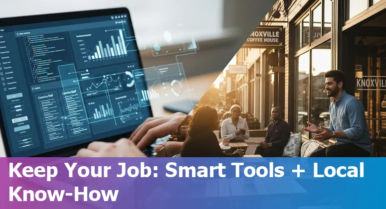 Marketing professional using AI tools in Knoxville, Tennessee office — adapting skills for 2025 changes