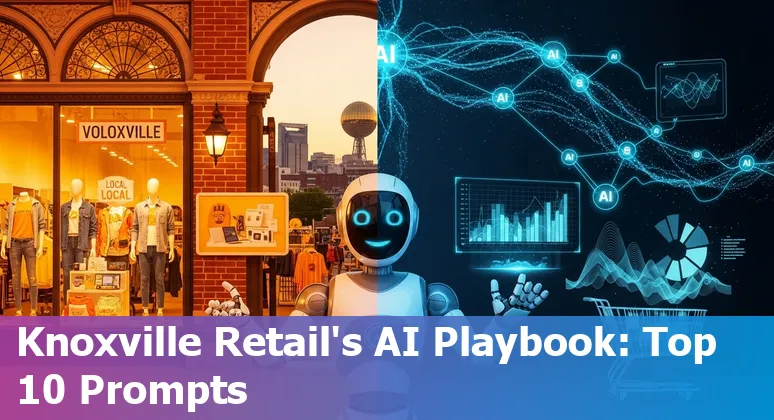 Shopfront in Knoxville with AI icons overlay showing personalization, forecasting, and chatbot.