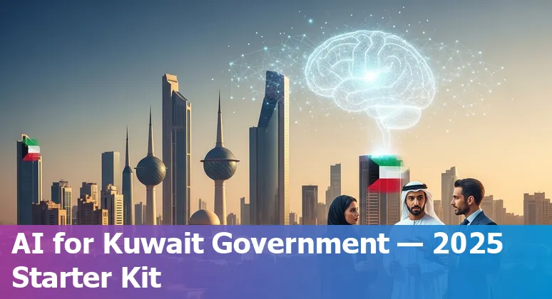 Illustration of AI transformation in Kuwait government 2025 showing data centers, cloud, and public services in Kuwait