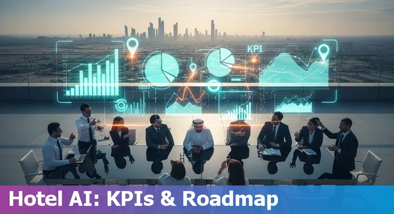 Hotel lobby with digital concierge screen showing AI services for a Kuwait hotel in 2025