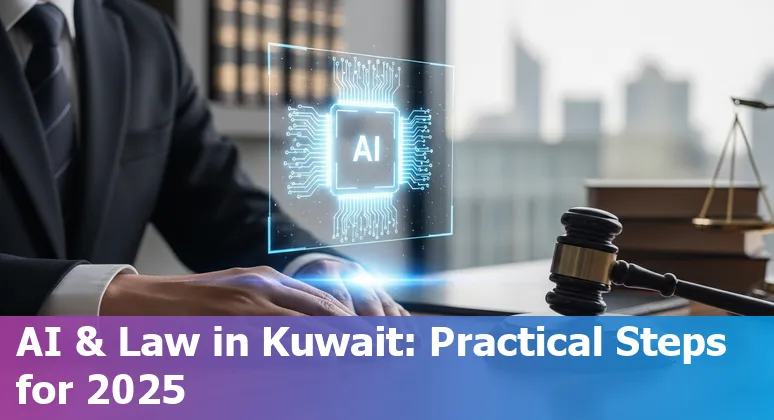Lawyer using AI tools with Kuwait skyline — AI and legal jobs in Kuwait 2025