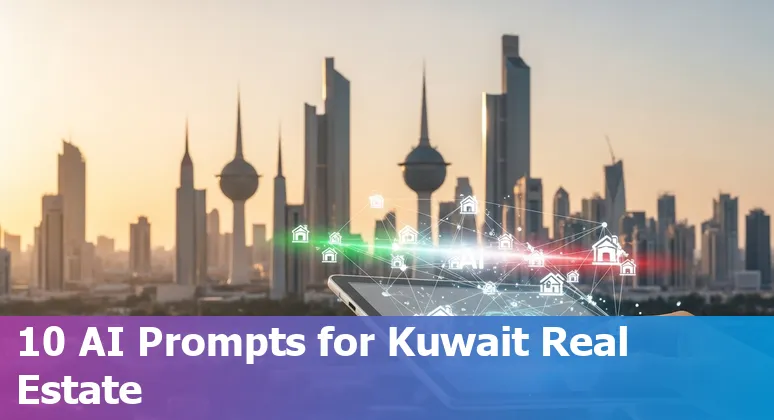 Kuwait skyline with AI icons overlay representing real estate use cases and bilingual listings