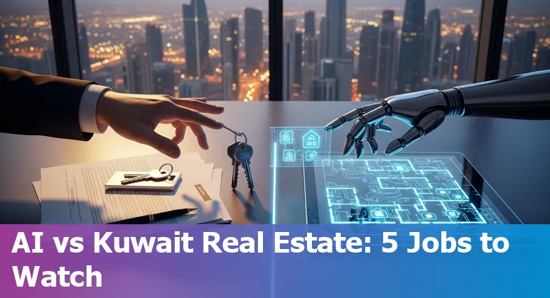 Kuwait skyline with real estate professionals and AI automation icons showing jobs at risk