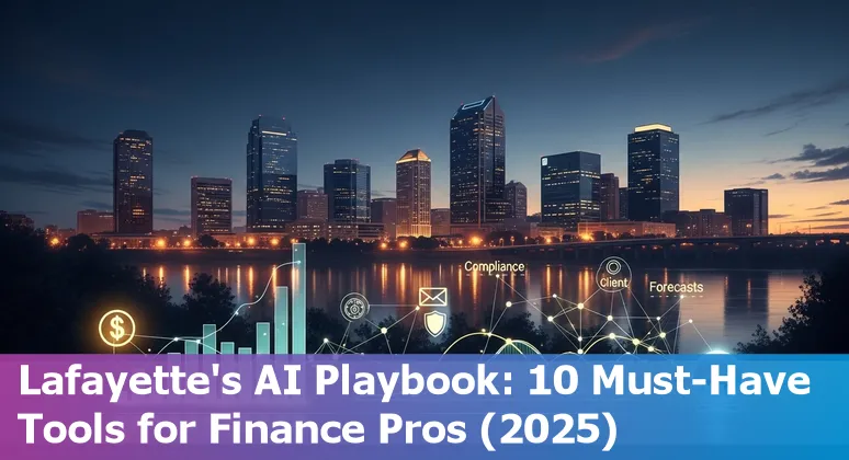 Finance professional using AI dashboards and generative tools on a laptop in Lafayette, Louisiana.