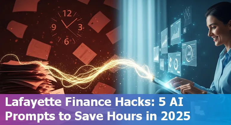 Finance professional in Lafayette using AI prompts on a laptop to generate cash flow and board slide summaries.