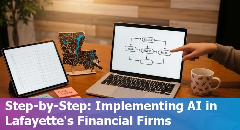 Illustration of AI in financial services with Lafayette, Louisiana skyline and 2025 tech icons