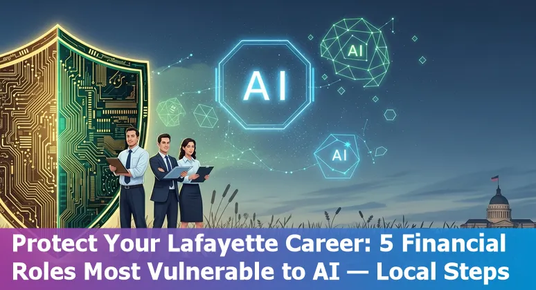 Lafayette financial services professionals discussing AI tools and career upskilling in an office setting