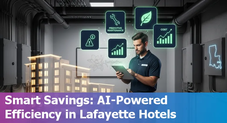 Hotel front desk using AI chatbot and energy sensors in Lafayette, Louisiana hotel.
